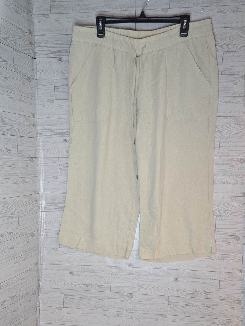 Land 'n sea Light Beige Wide-Leg Cropped PantsSz 1X Linen,Rayon Blend